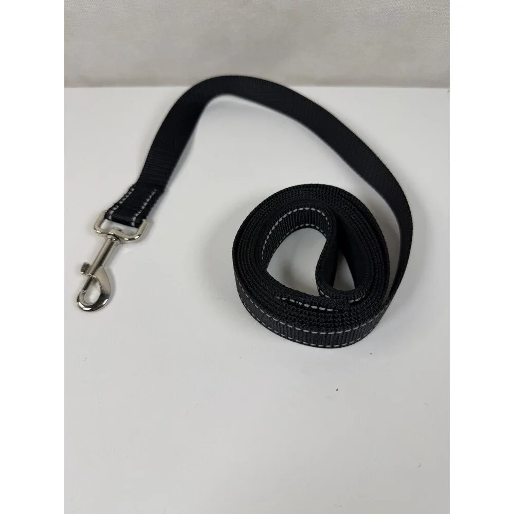 FunTags 6FT Reflective Dog Leash Black Heavy Duty Nylon Lead Padded Handle New